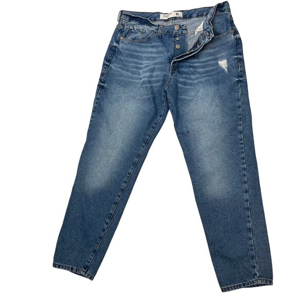 VTG Kosiuko Womens XL FLY Boy Fit Straight Denim Jeans Distressed 100% Cotton - Picture 1 of 11